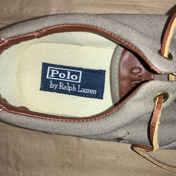 Polo Ralph Lauren Vaughn Mens Size 11D Beige Canvas / Leather Low Sneakers - Picture 6 of 7